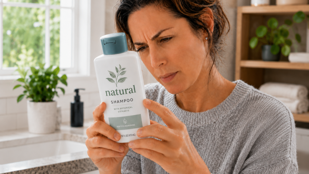 Fragrance free shampoo label with ingredients list for clean scalp care