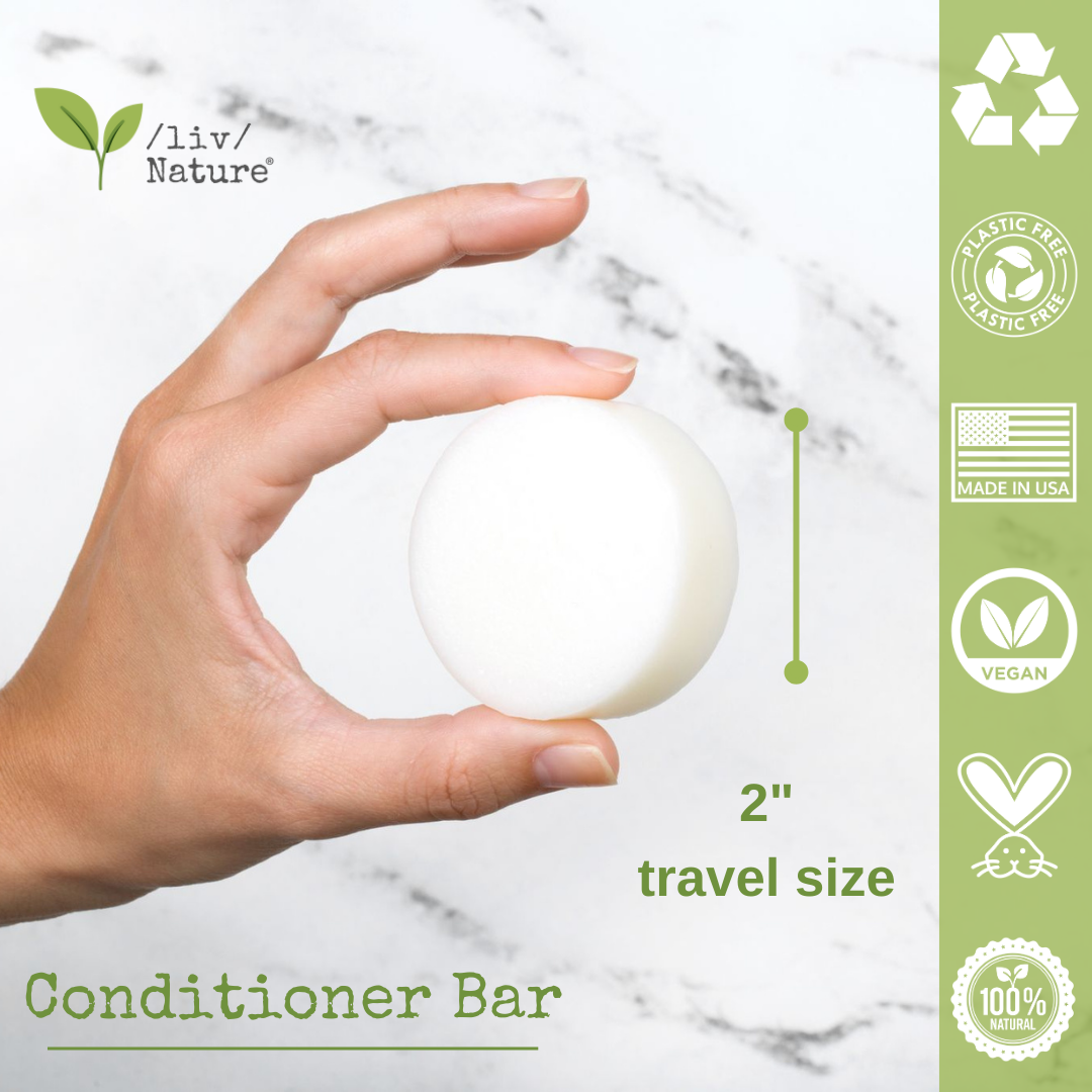 /liv/ Nature Unscented Solid Shampoo Bar and Conditioner Set with Travel Case | 100% Plant-Based | Gentle & Safe for Sensitive Skin and Psoriasis | Eco Friendly Gift | Travel Essentials | USA (2-pack)