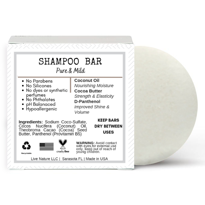 /liv/ Nature Unscented Shampoo Bar | EWG Verified | Hypoallergenic | Fragrance Free | Ultra Gentle, Safe for Sensitive Skin, Psoriasis | Travel Essential | USA 1-pk