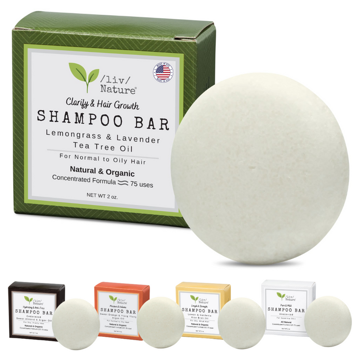 /liv/ Nature Shampoo Bar | Clarifying and Growth | For Oily Hair, Lemongrass, Lavender, Tea Tree Oil |  | Travel Essential | Made in USA 1-pk