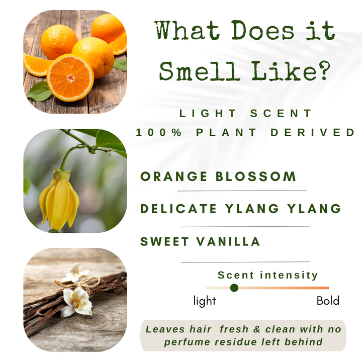 Image or oranges, ylang ylang flower and vanilla which are the scent of the orange conditioner bar from liv Nature.