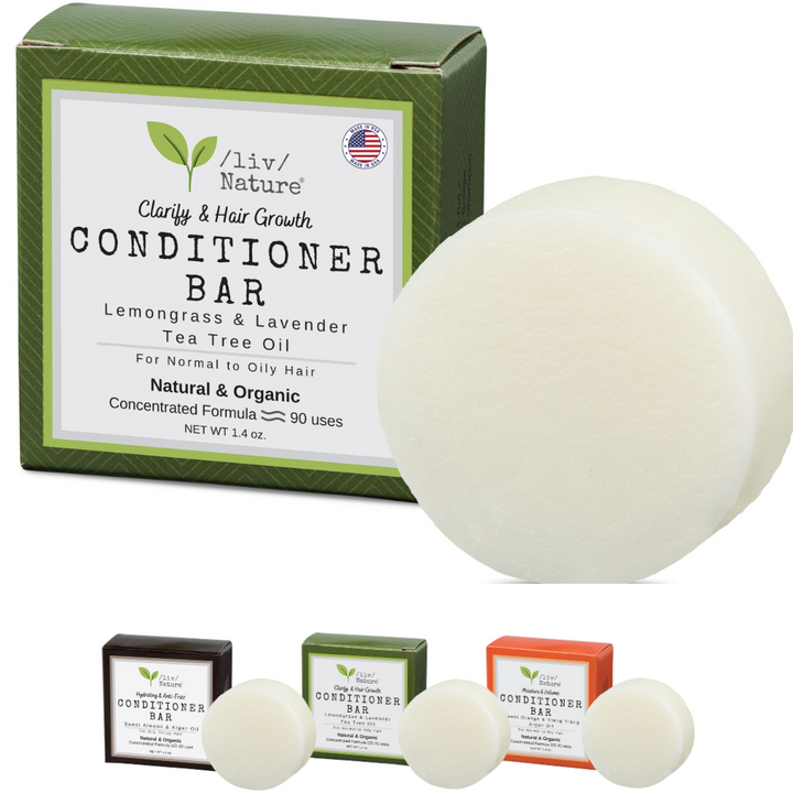 liv nature clarifying and hair growth conditioner bar with lemongrass, lavender and tea tree oil.