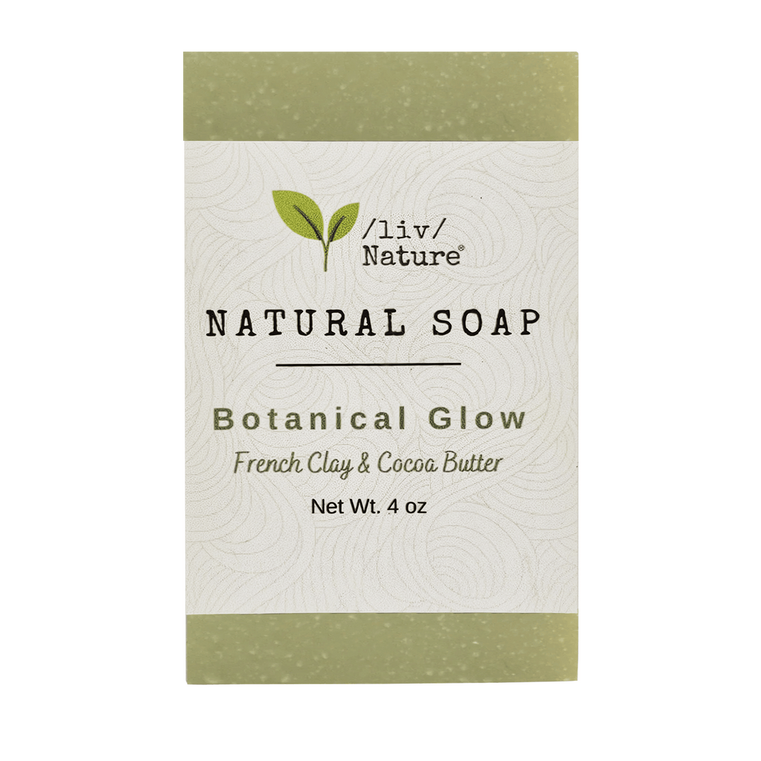 liv nature natural organic soap botanical glow with french clay and cocoa butter 4oz