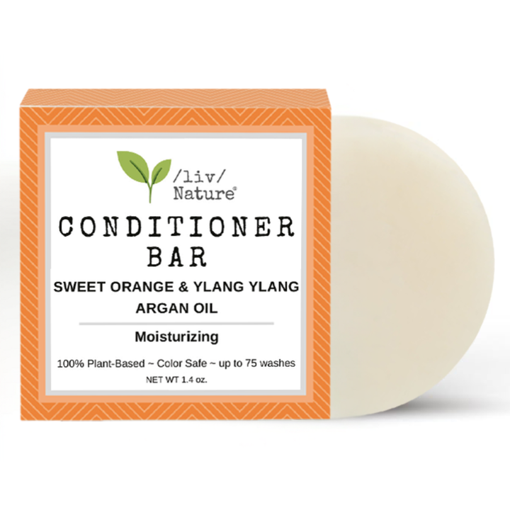 /liv/ Nature Conditioner Bar | Moisture and Volume for Dry Hair | with Organic Essential Oils | Travel | Orange, Ylang Ylang, Argan Oil | USA 1-pk