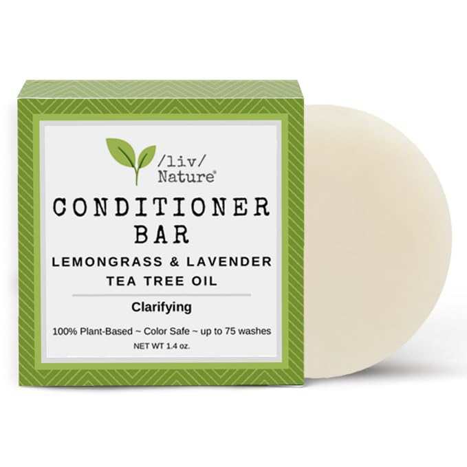 a bar of soap next to a box of conditioner liv Nature Conditioner Bar | Light Conditioning  Clarifying and Growth  Lemongrass, Lavender, Tea Tree Oil 
