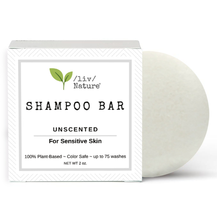 shampoo bar in front of a white box /liv/ Nature Unscented Shampoo Bar Hypoallergenic Fragrance Free Ultra Gentle, Safe for Sensitive Skin, Psoriasis 