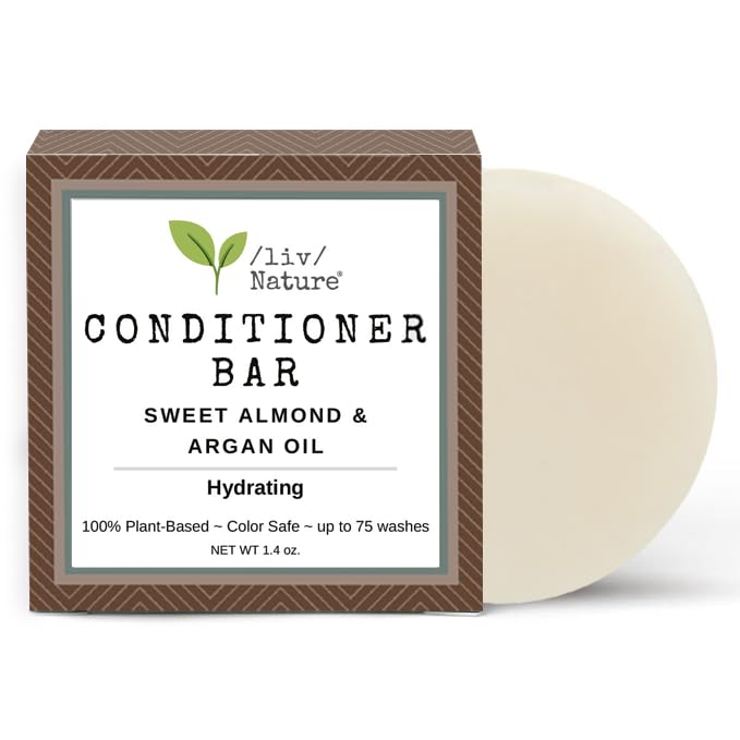liv nature solid conditioner bar for dry frizzy hair argan oil sweet almond oil moisturizing conditioning bar plastic free sulfate free organic essential oils