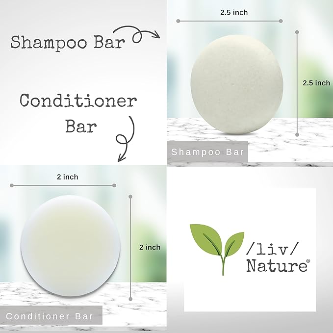 size of liv nature shampoo bar is 2.5" diameter while the conditioner bar is at 2" diameter.