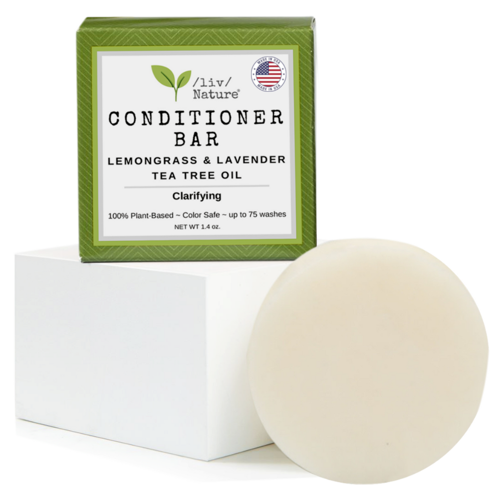 a bar of soap next to a box of conditioner liv Nature Conditioner Bar | Light Conditioning  Clarifying and Growth  Lemongrass, Lavender, Tea Tree Oil 