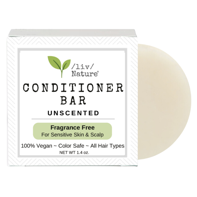 /liv/ Nature Fragrance Free Conditioner Bar | Detangle & Moisturize | Hypoallergenic | Gentle & Safe, Sensitive Scalp & Psoriasis | Unscented | Plastic-Free | Made in USA