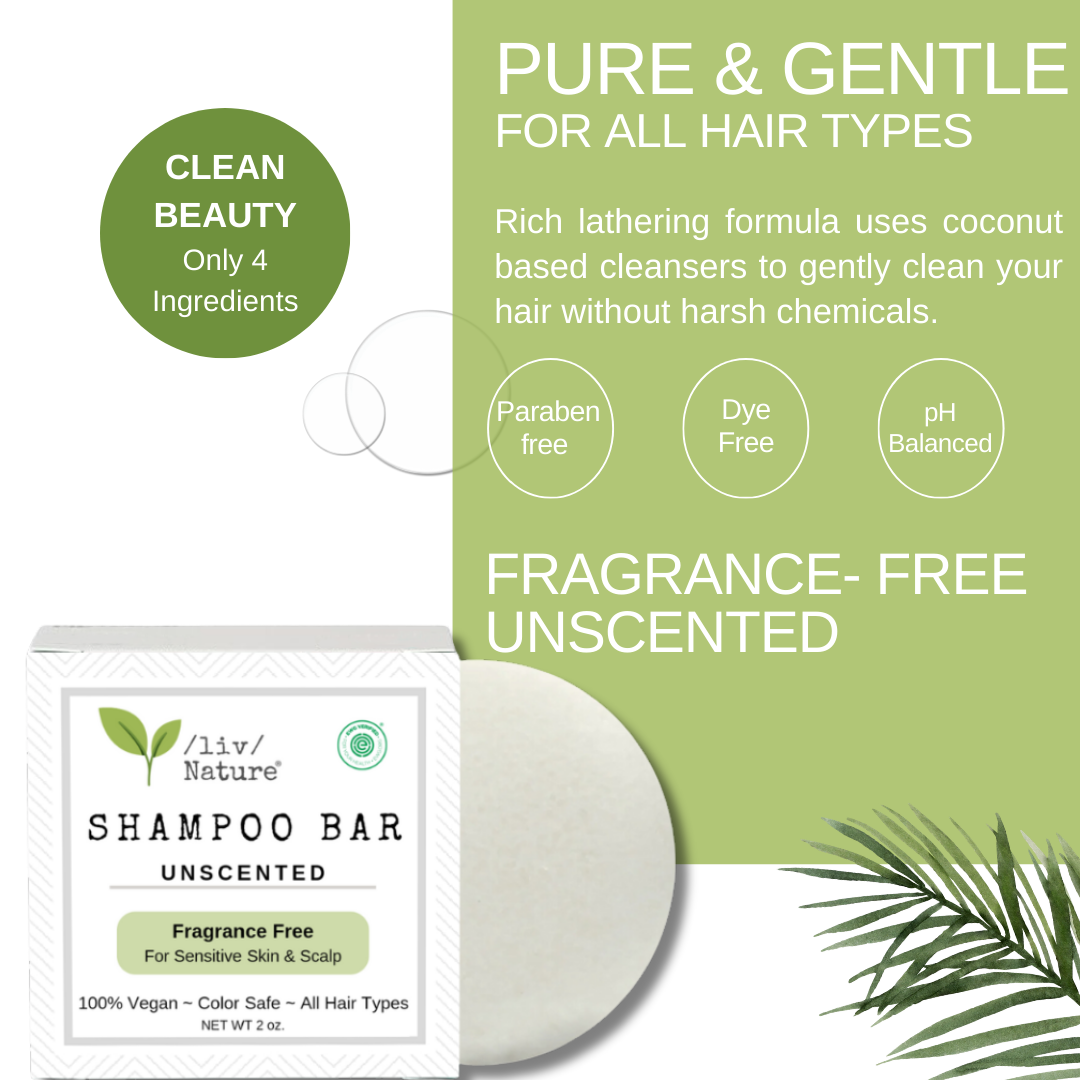/liv/ Nature Unscented Shampoo Bar | EWG Verified | Hypoallergenic | Fragrance Free | Ultra Gentle, Safe for Sensitive Skin, Psoriasis | Travel Essential | USA 1-pk