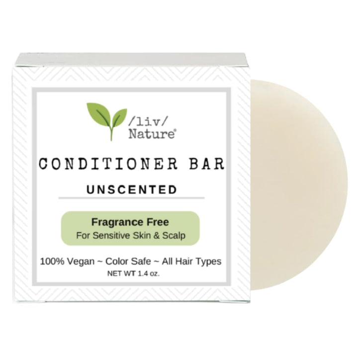 /liv/ Nature Fragrance Free Conditioner Bar | Detangle & Moisturize | Hypoallergenic | Gentle & Safe, Sensitive Scalp & Psoriasis | Unscented | Plastic-Free | Made in USA